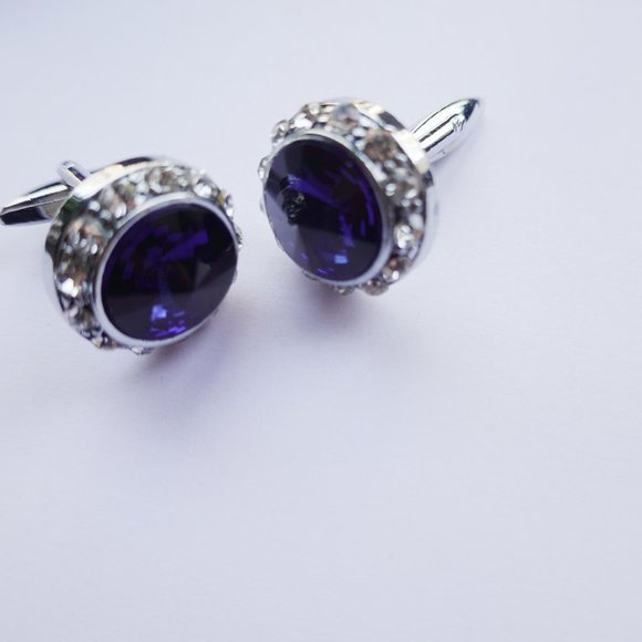 Blue Crystal Round Cufflinks - Picture 1 of 2